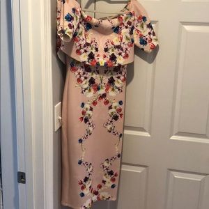 Worn once fitted, off the shoulder, midi dress